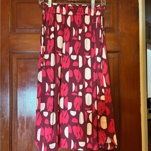 Womens Red & Cream Patterned Midi Skirt